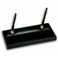 Black Classic Leather Double Pen Stand w/ Gold Trim